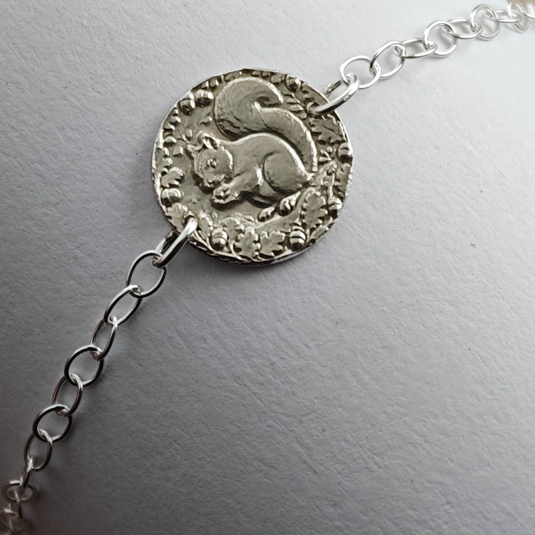 Squirrel Engraved Sterling Silver Coin Bracelet