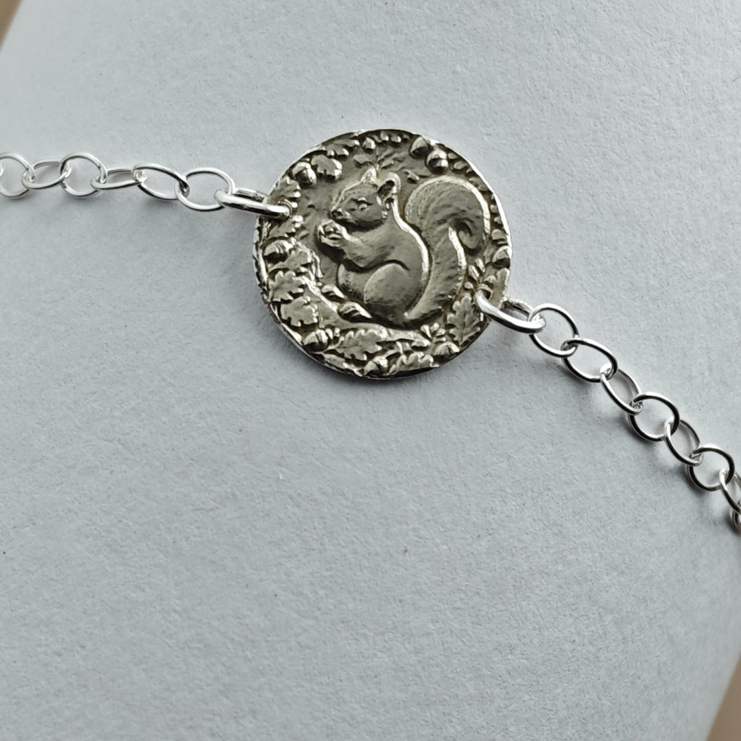 Squirrel Engraved Sterling Silver Coin Bracelet