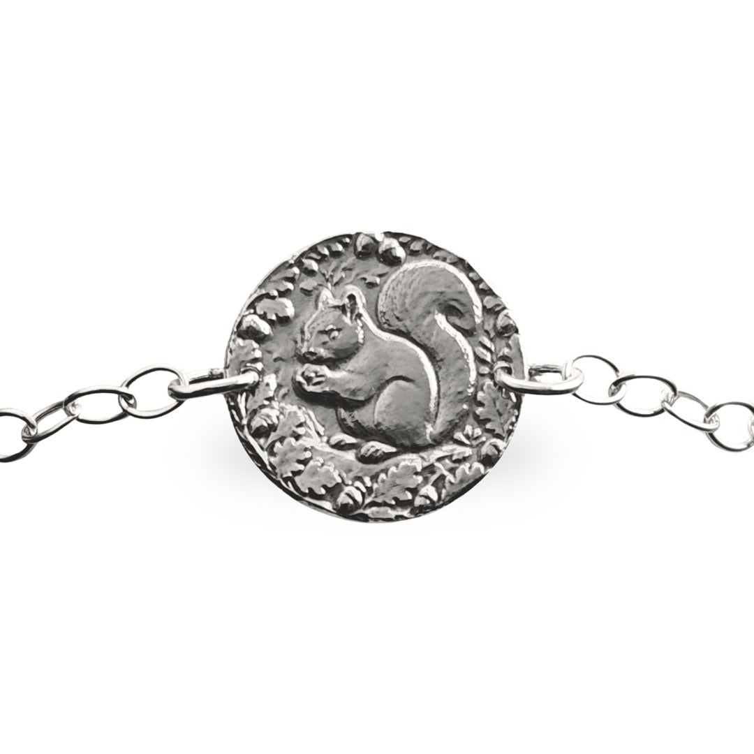 Squirrel Engraved Sterling Silver Coin Bracelet