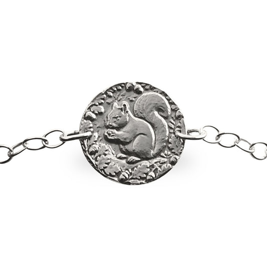 Squirrel engraved sterling silver coin bracelet by Ojewellery
