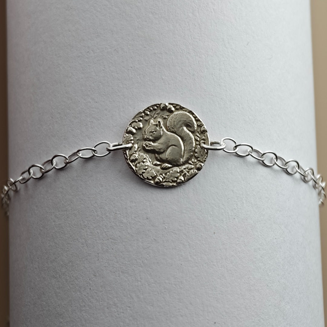 Squirrel Engraved Sterling Silver Coin Bracelet