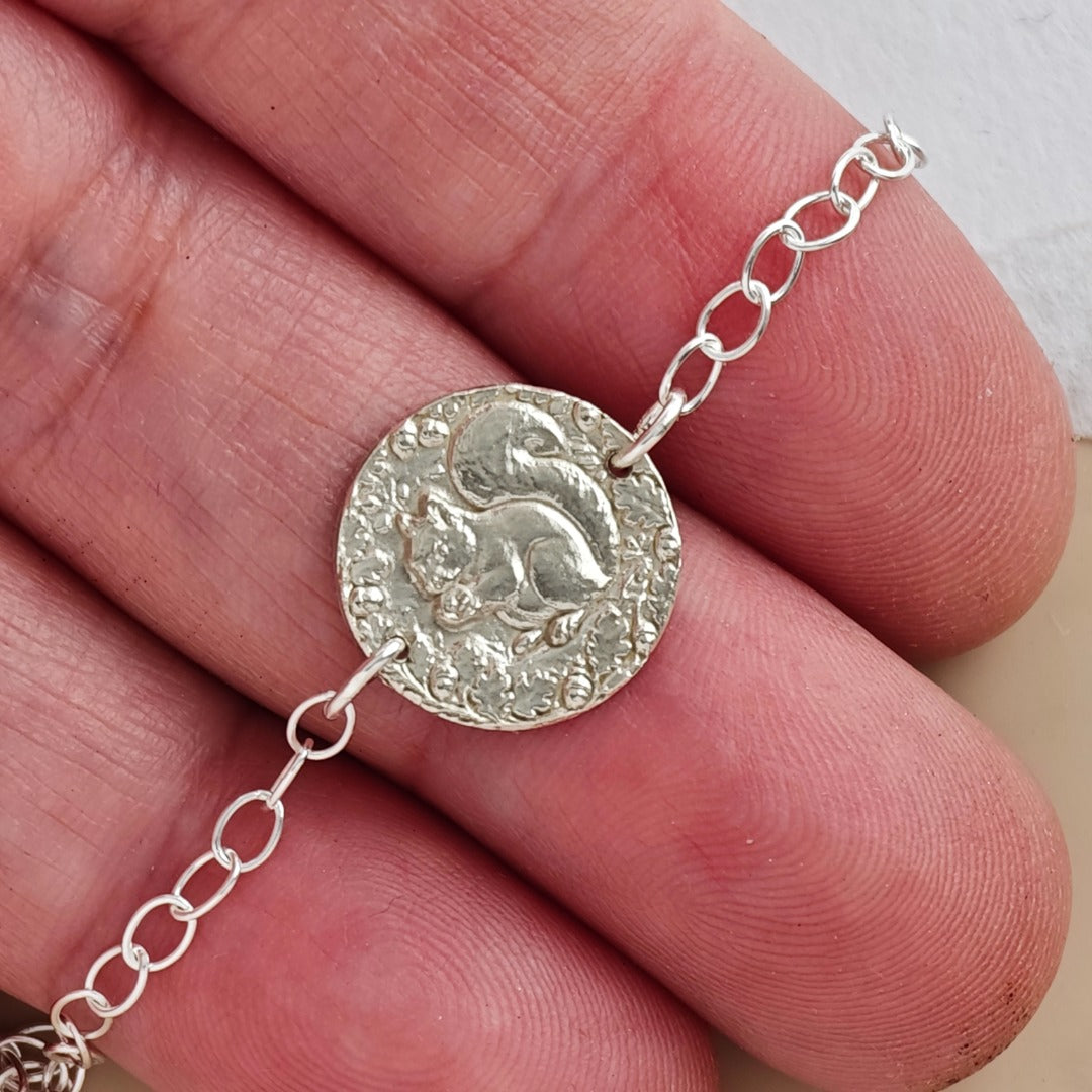 Squirrel Engraved Sterling Silver Coin Bracelet