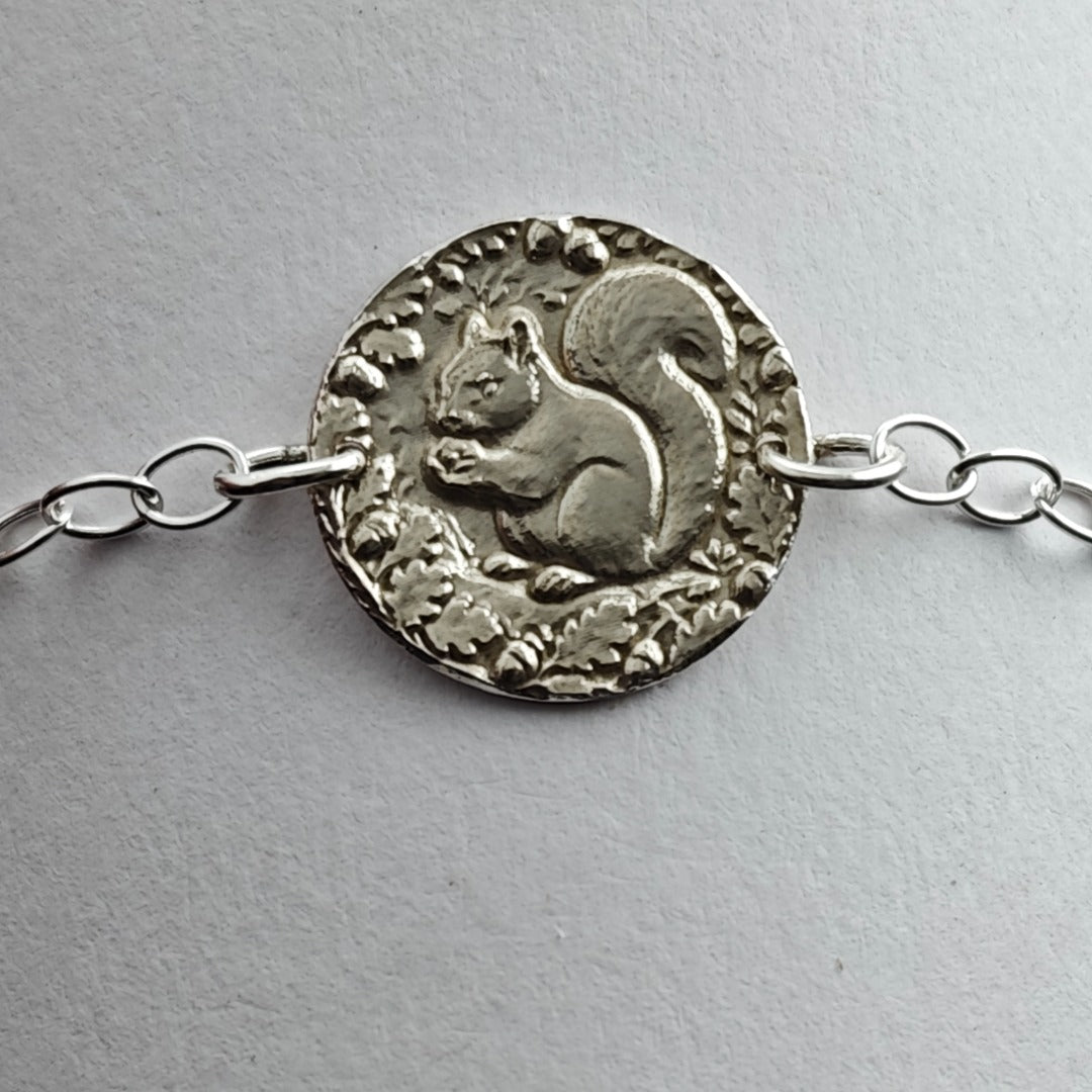 Squirrel Engraved Sterling Silver Coin Bracelet
