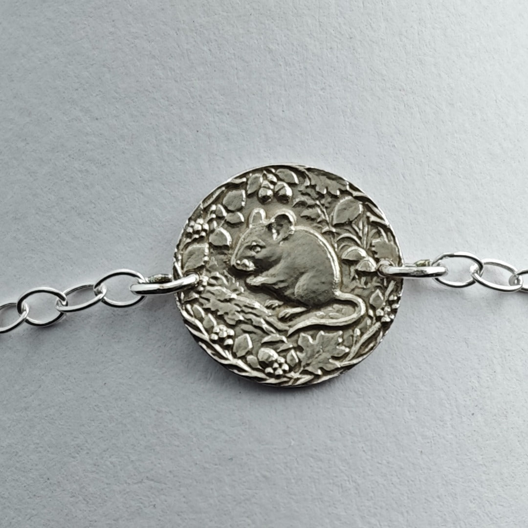 Mouse Engraved Sterling Silver Coin Bracelet