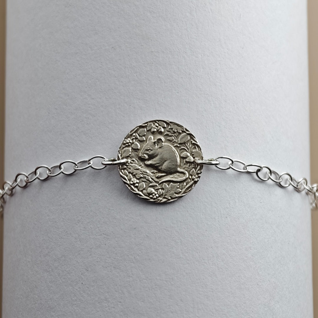 Mouse Engraved Sterling Silver Coin Bracelet
