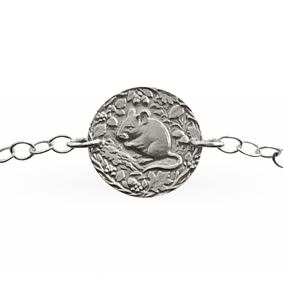 Mouse engraved sterling silver coin bracelet by Ojewellery