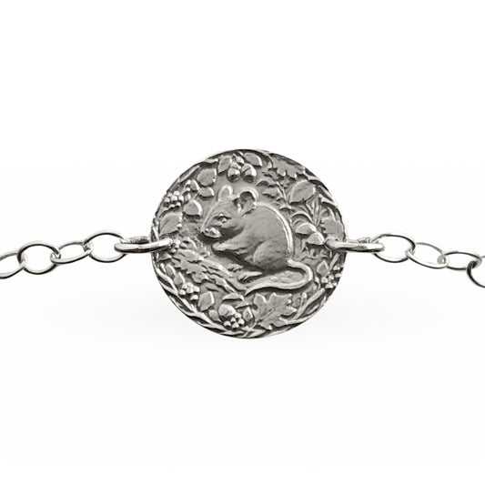 Mouse engraved sterling silver coin bracelet by Ojewellery