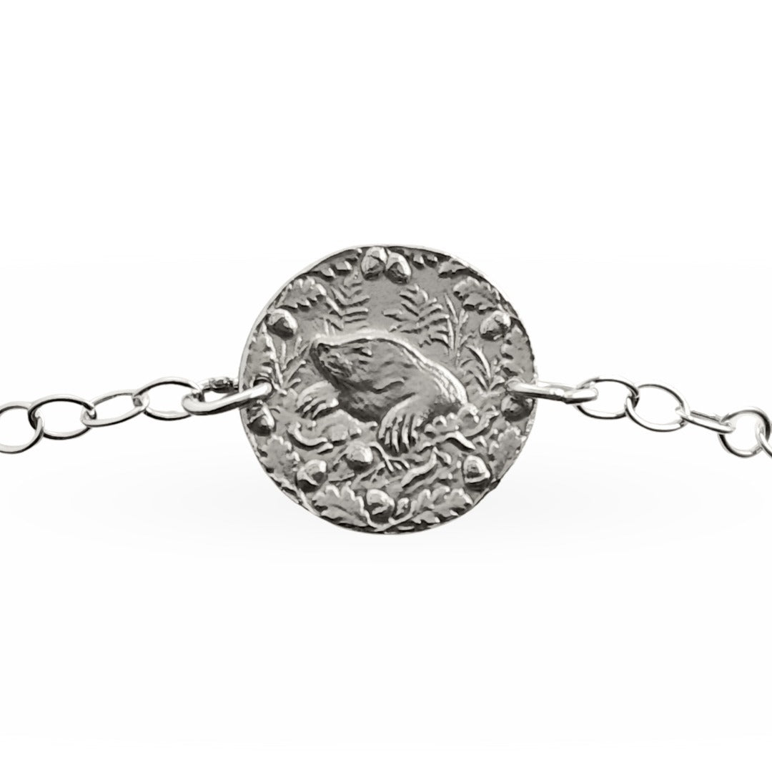 Mole engraved sterling silver coin bracelet by Ojewellery