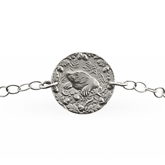 Mole engraved sterling silver coin bracelet by Ojewellery