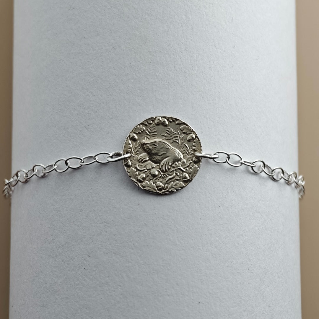 Mole Engraved Sterling Silver Coin Bracelet