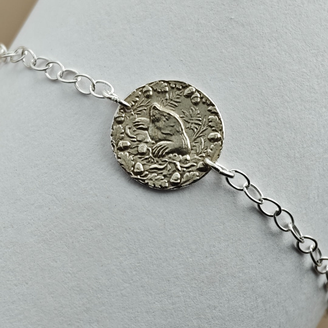 Mole Engraved Sterling Silver Coin Bracelet