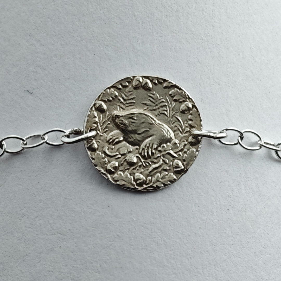 Mole Engraved Sterling Silver Coin Bracelet