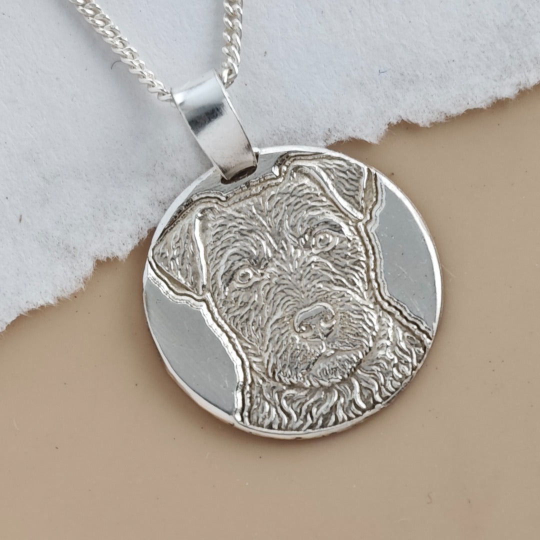 Patterdale Terrier Engraved Sterling Silver Coin Necklace