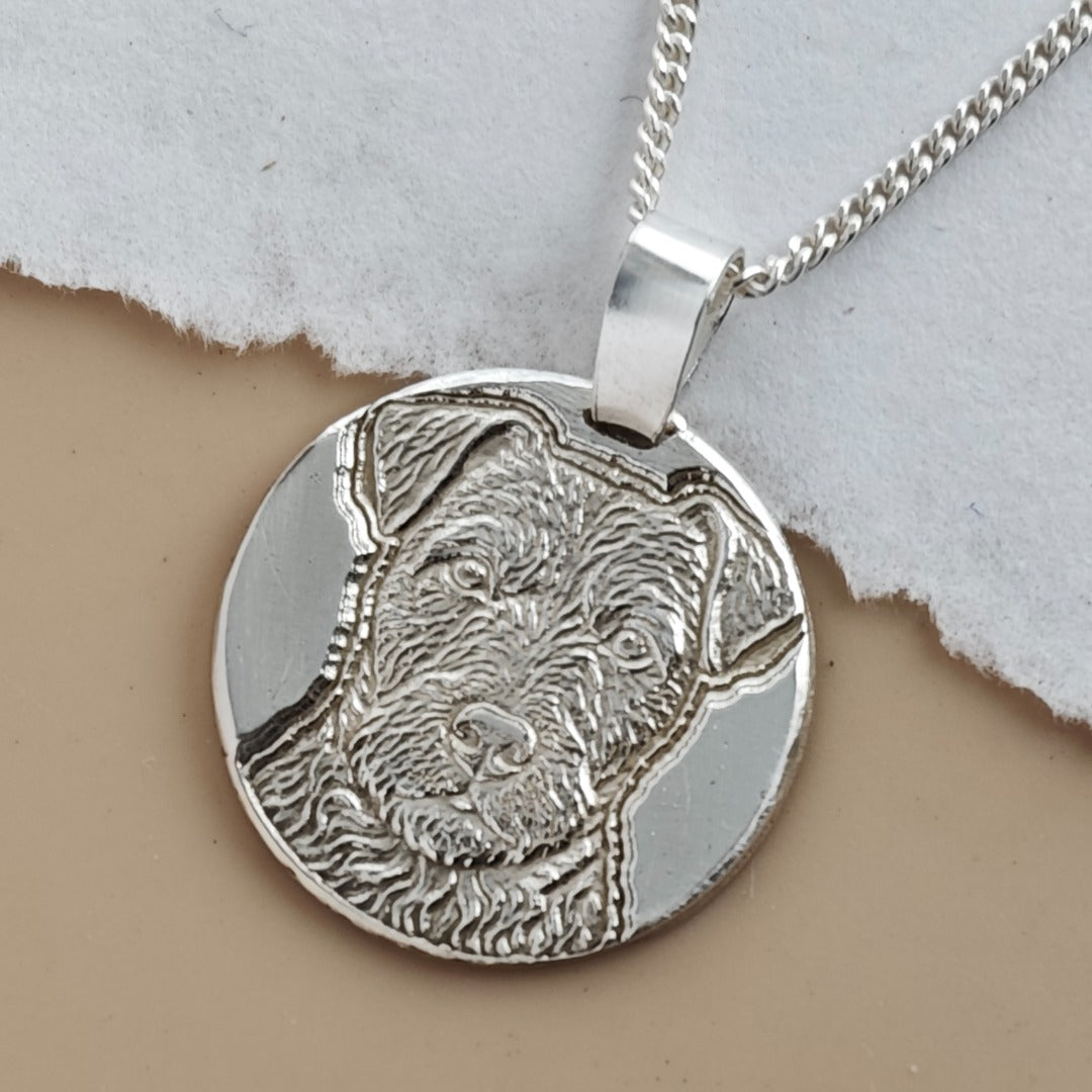 Patterdale Terrier Engraved Sterling Silver Coin Necklace