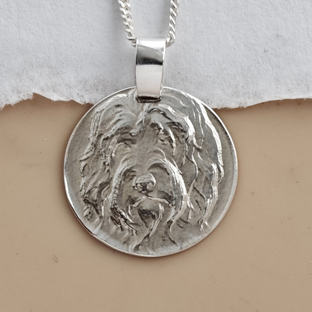 Sheepdog Engraved Sterling Silver Coin Necklace