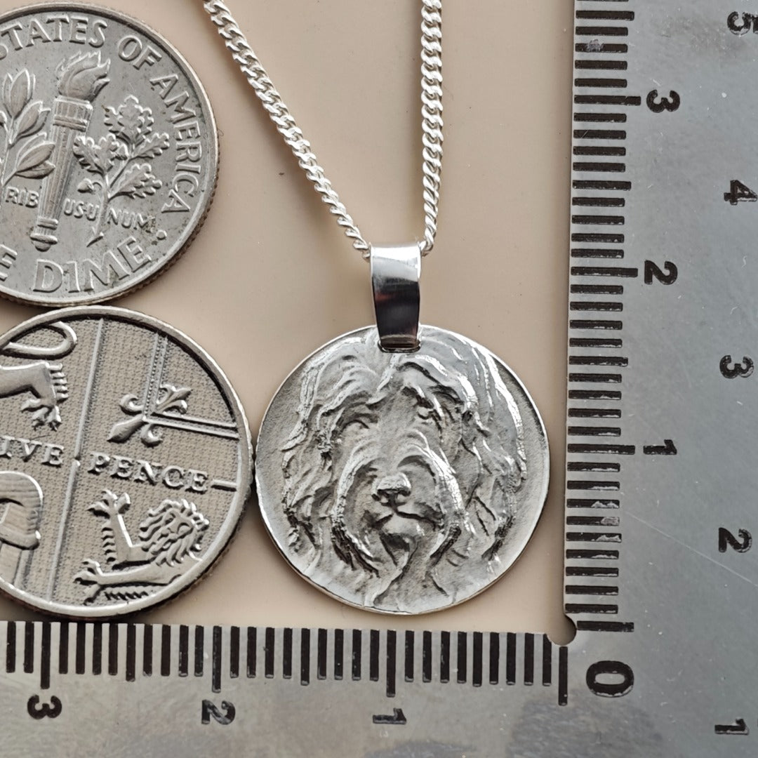 Sheepdog Engraved Sterling Silver Coin Necklace