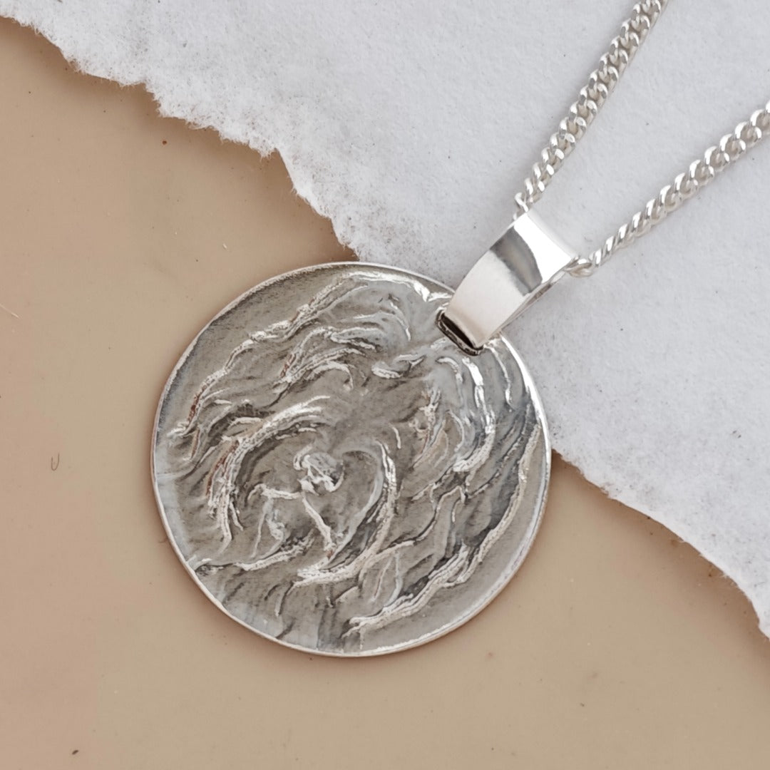 Sheepdog Engraved Sterling Silver Coin Necklace