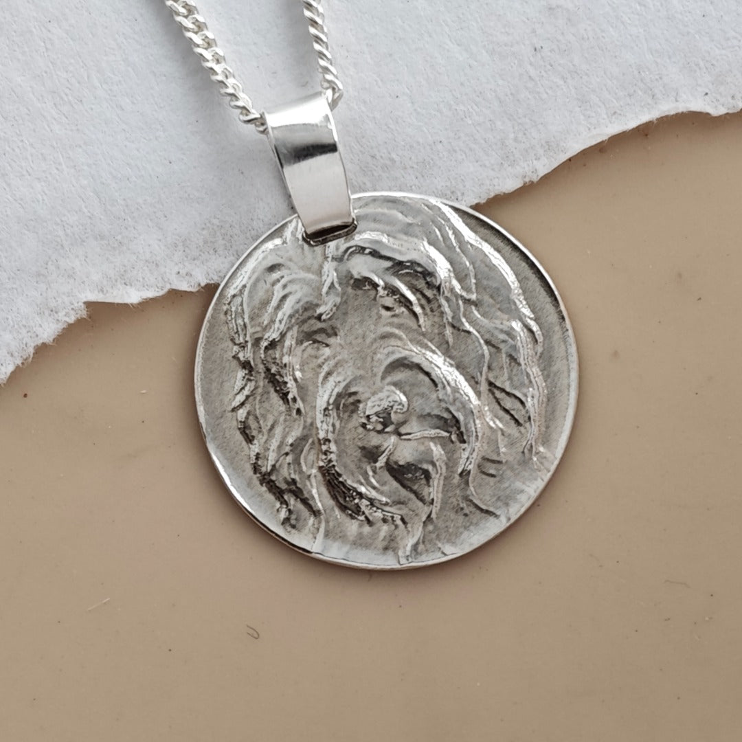 Sheepdog Engraved Sterling Silver Coin Necklace