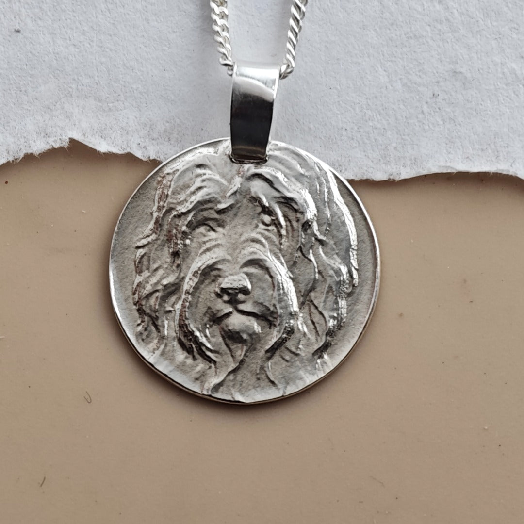 Sheepdog Engraved Sterling Silver Coin Necklace