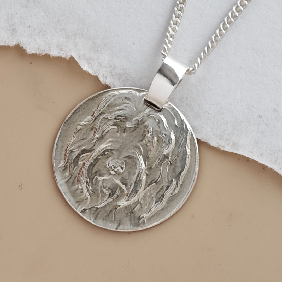 Sheepdog Engraved Sterling Silver Coin Necklace