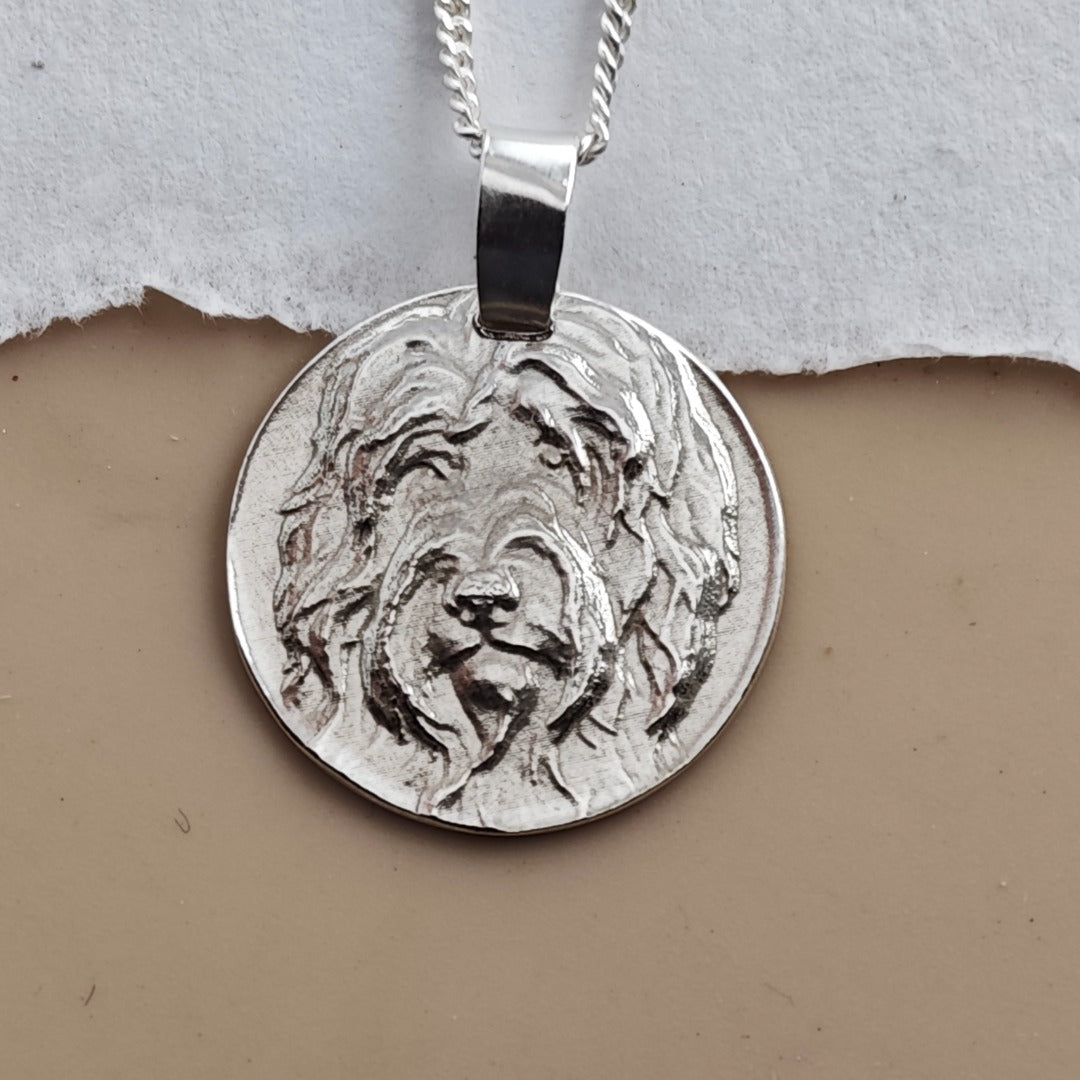 Sheepdog Engraved Sterling Silver Coin Necklace