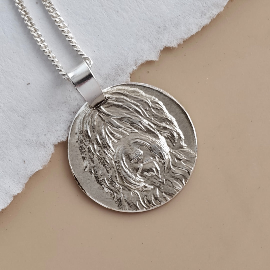 Shaggy Sheepdog Engraved Sterling Silver Coin Necklace