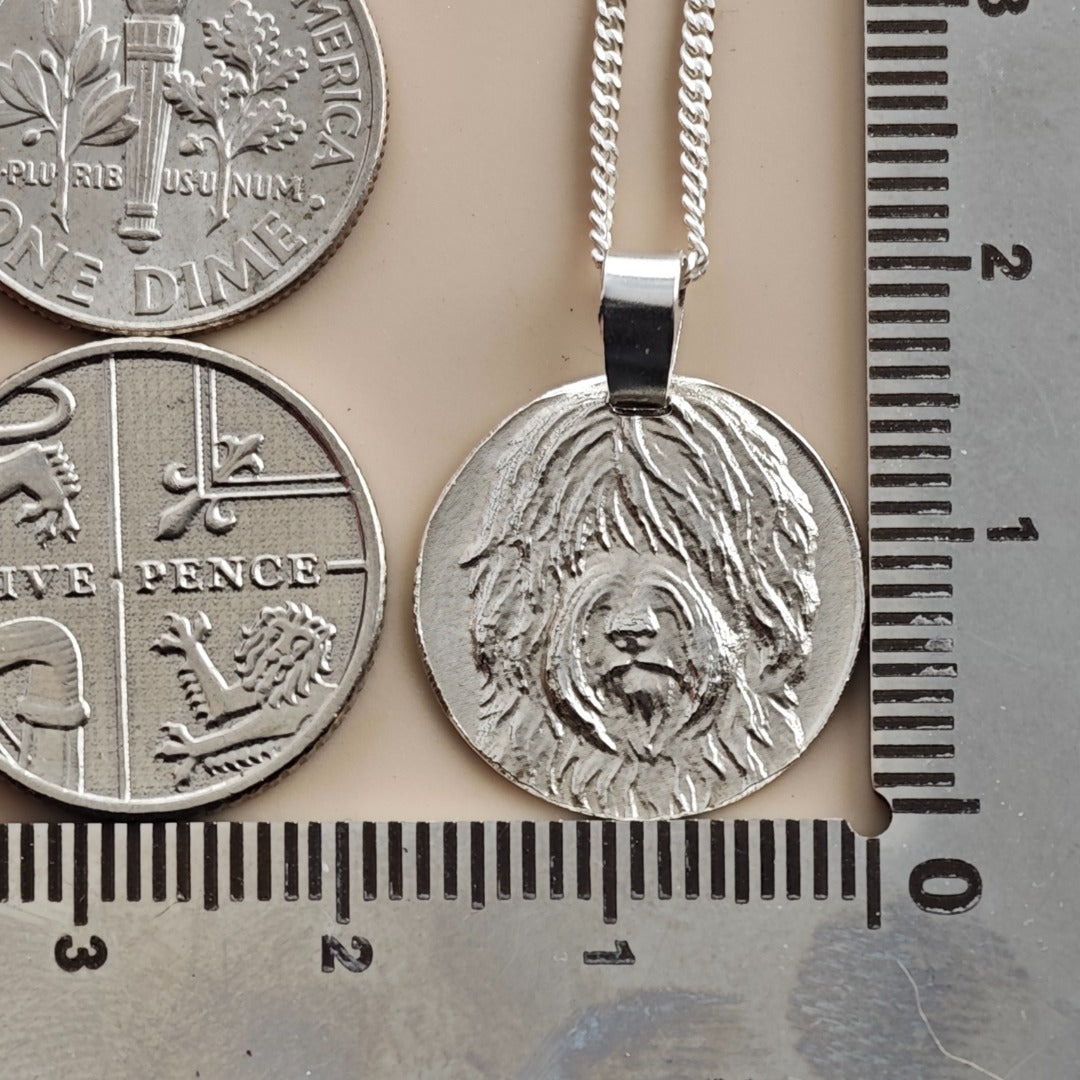 Shaggy Sheepdog Engraved Sterling Silver Coin Necklace
