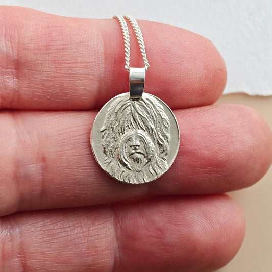 Shaggy Sheepdog Engraved Sterling Silver Coin Necklace