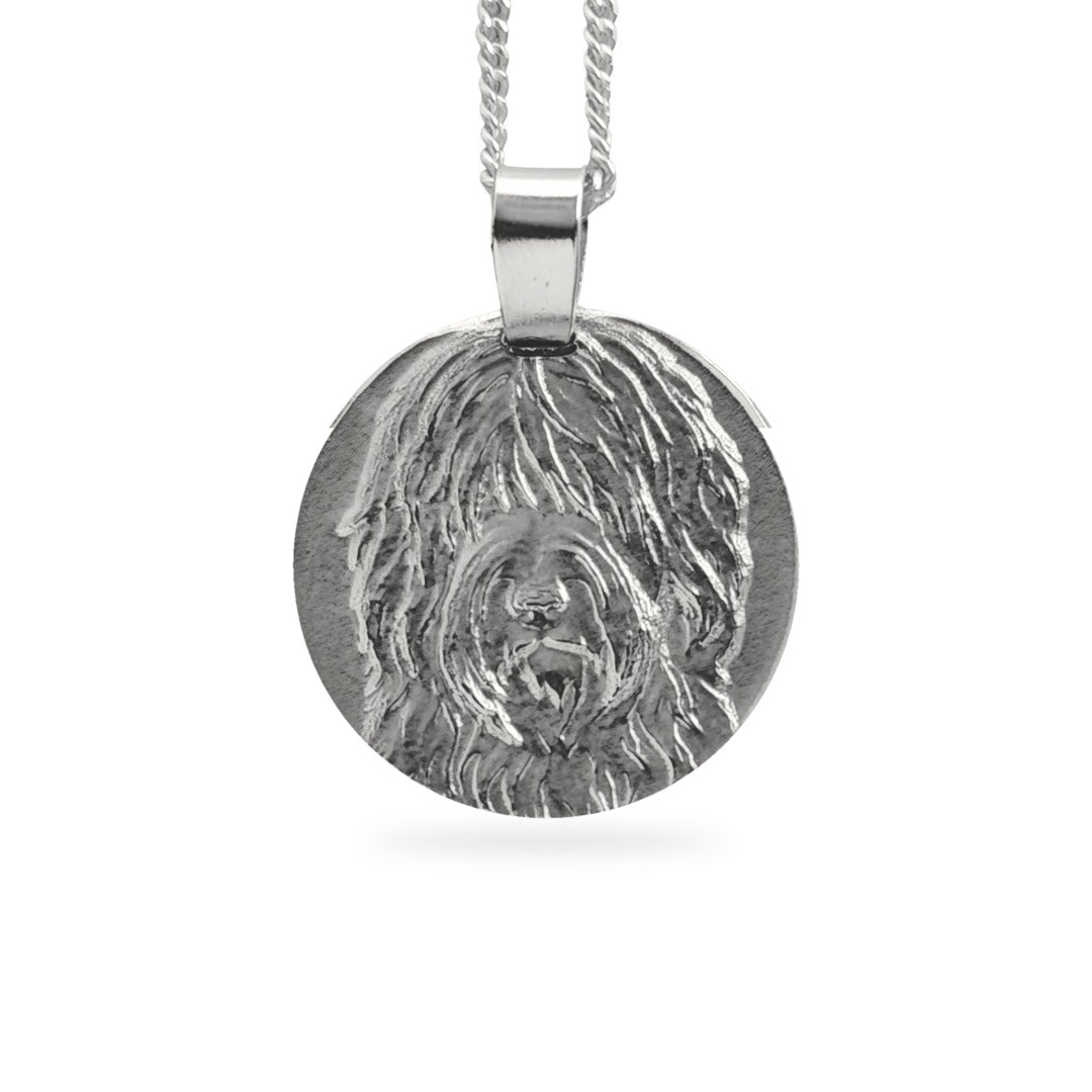 Shaggy Sheepdog Engraved Sterling Silver Coin Necklace