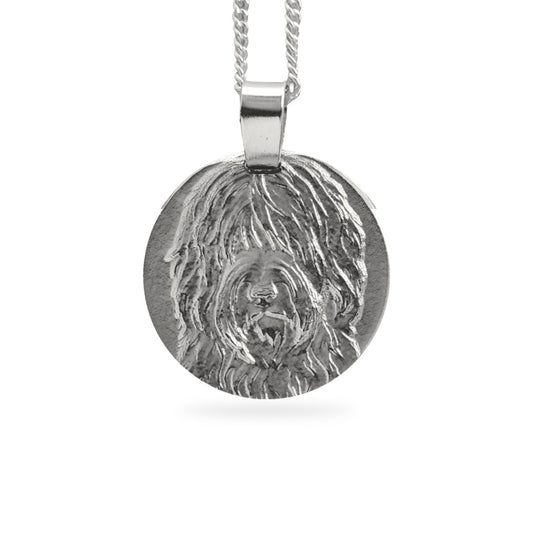 Shaggy Sheepdog Engraved Sterling Silver Coin Necklace