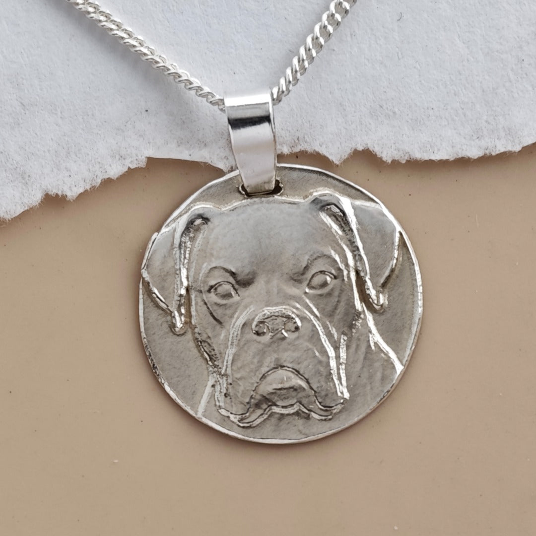 Boxer Engraved Sterling Silver Coin Necklace