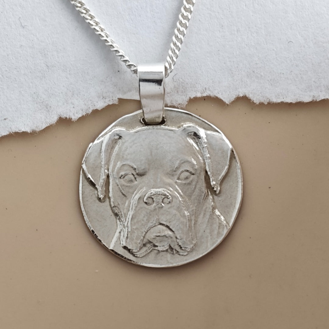Boxer Engraved Sterling Silver Coin Necklace