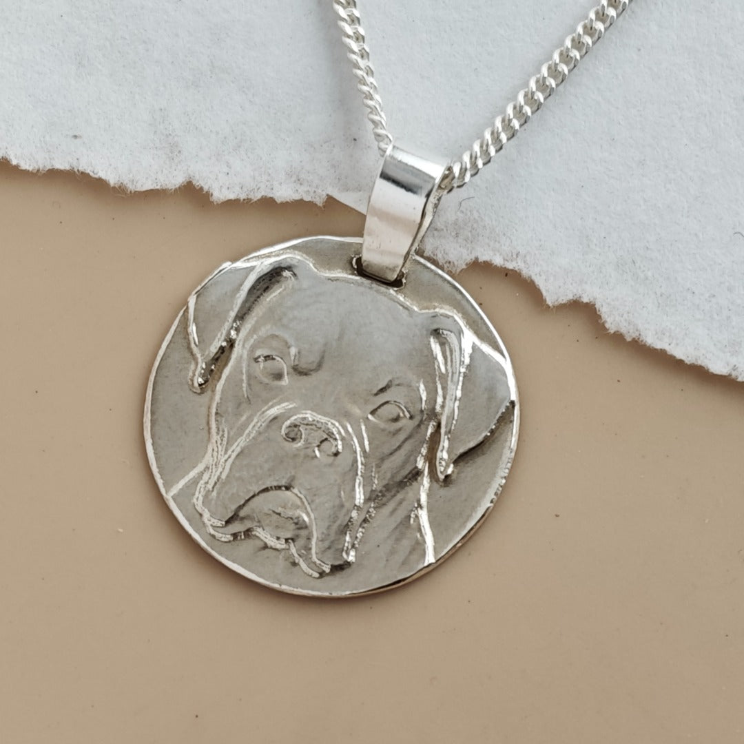Boxer Engraved Sterling Silver Coin Necklace