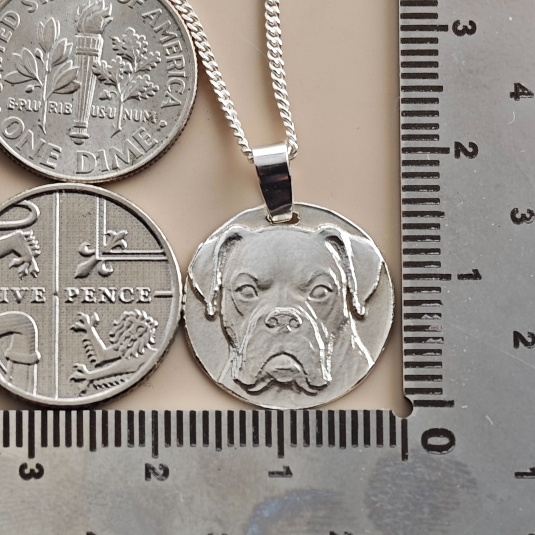 Boxer Engraved Sterling Silver Coin Necklace