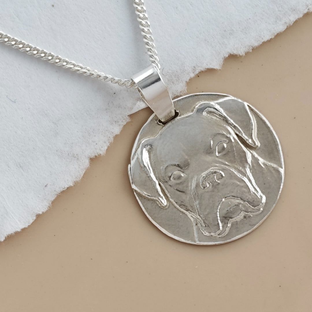 Boxer Engraved Sterling Silver Coin Necklace