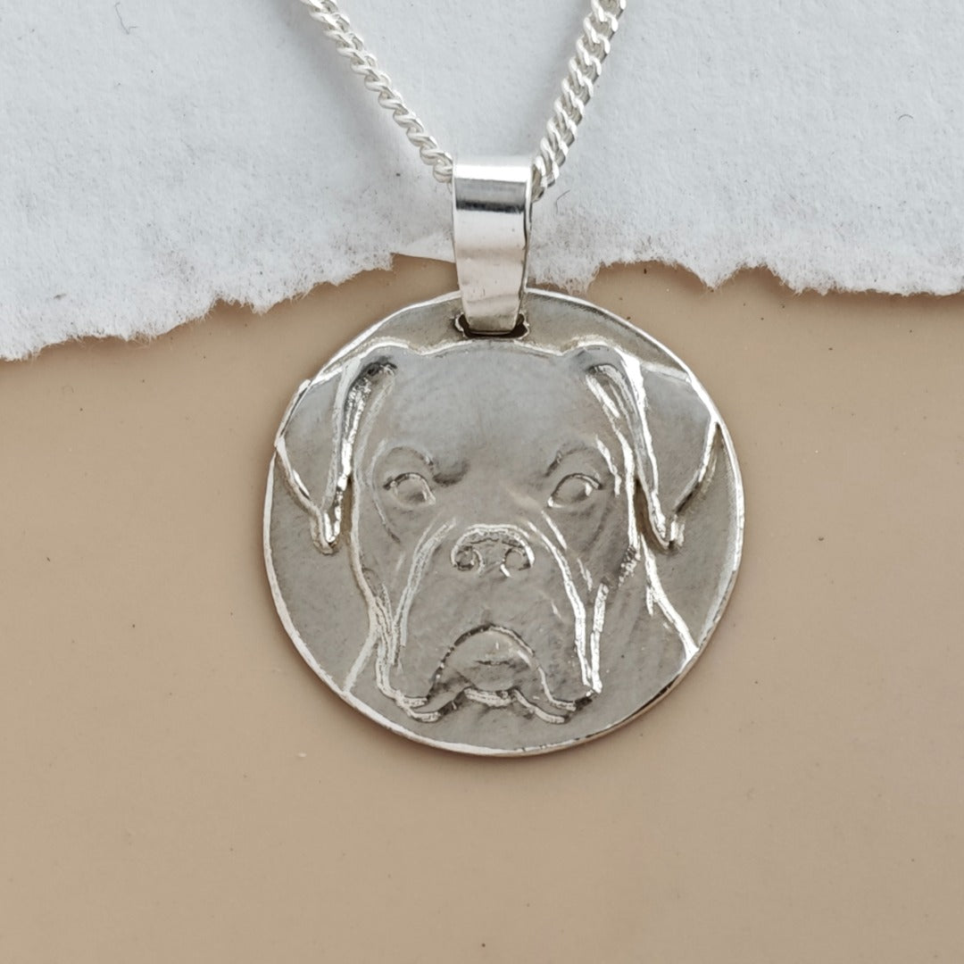 Boxer Engraved Sterling Silver Coin Necklace