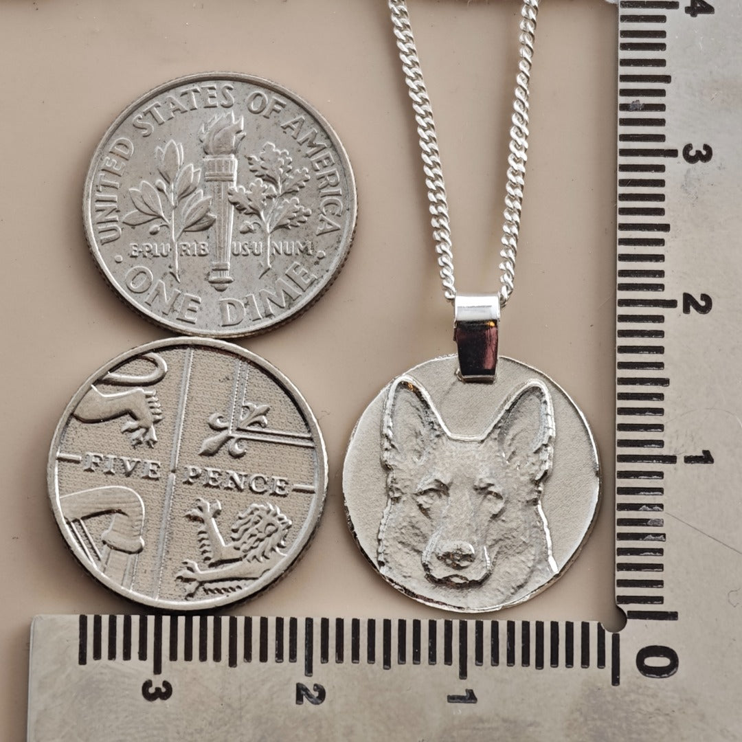 Alsatian Coin Pendant Necklace, Recycled Sterling Silver