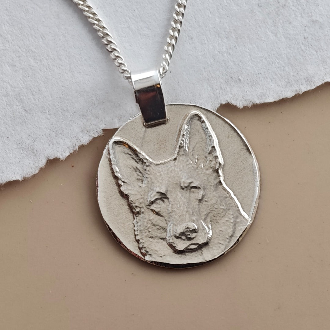 Alsatian Coin Pendant Necklace, Recycled Sterling Silver