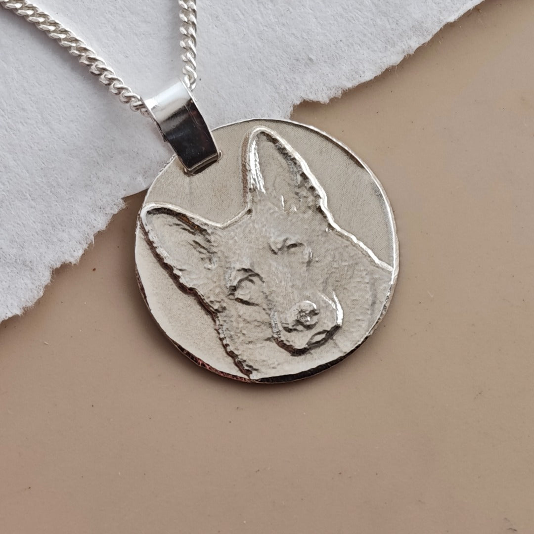 Alsatian Coin Pendant Necklace, Recycled Sterling Silver