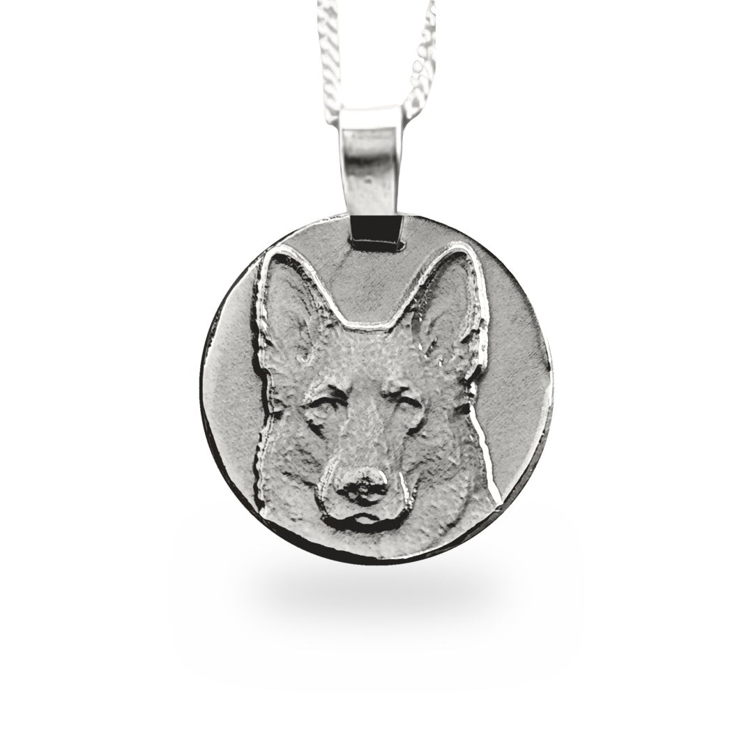 Alsatian Coin Pendant Necklace, Recycled Sterling Silver