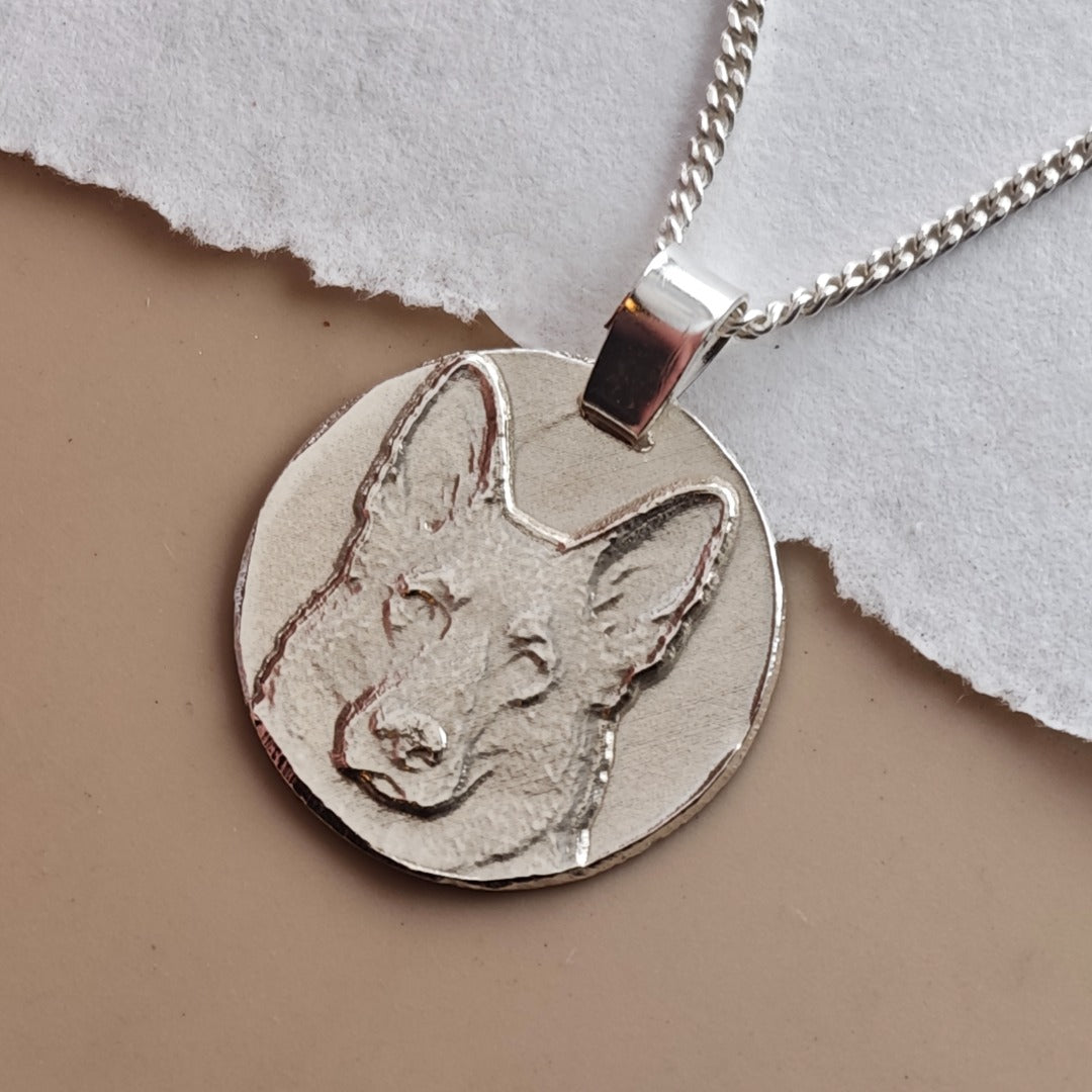 Alsatian Coin Pendant Necklace, Recycled Sterling Silver