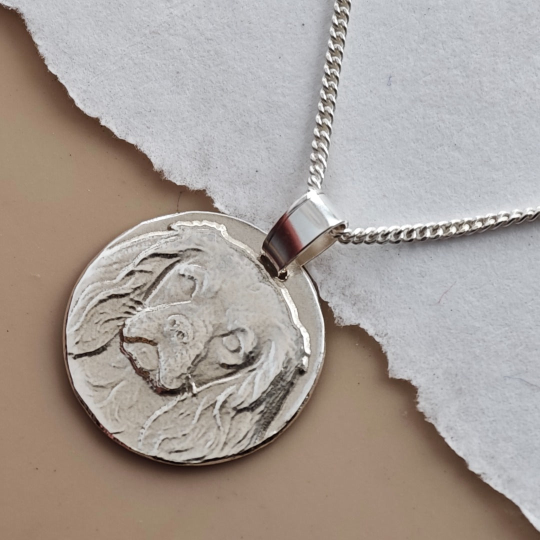Cavalier King Charles Spaniel Coin Pendant Necklace, Recycled Sterling Silver