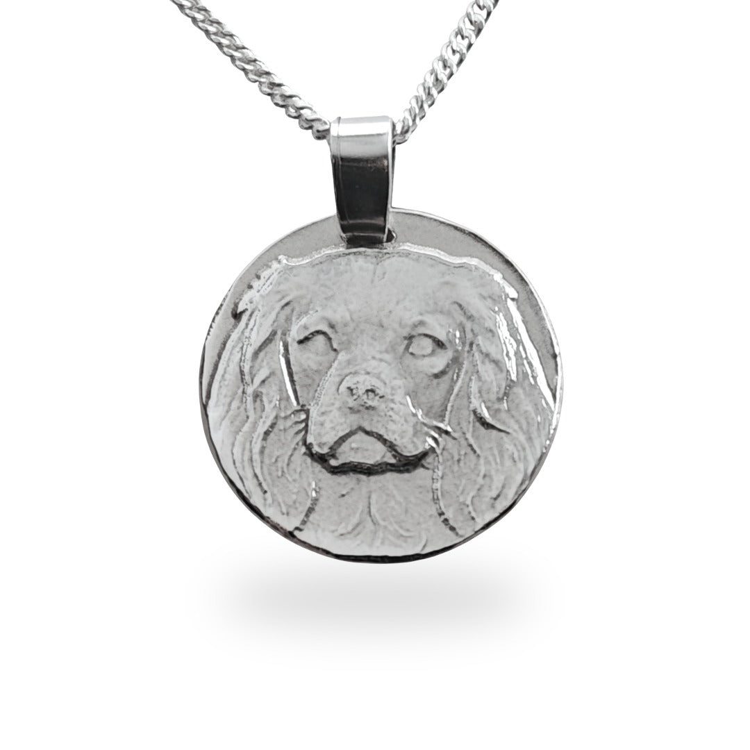 Cavalier King Charles Spaniel Coin Pendant Necklace, Recycled Sterling Silver
