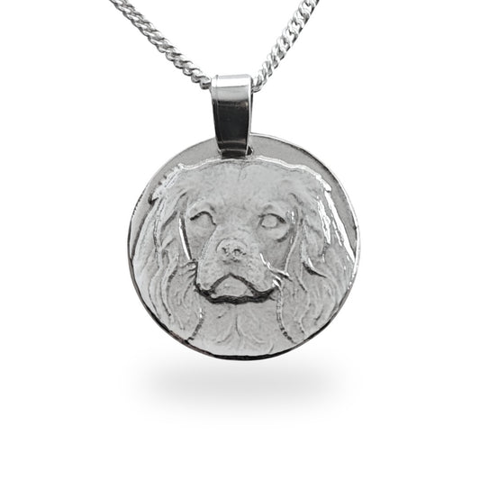 Cavalier King Charles Spaniel coin pendant necklace in recycled sterling silver by Ojewellery