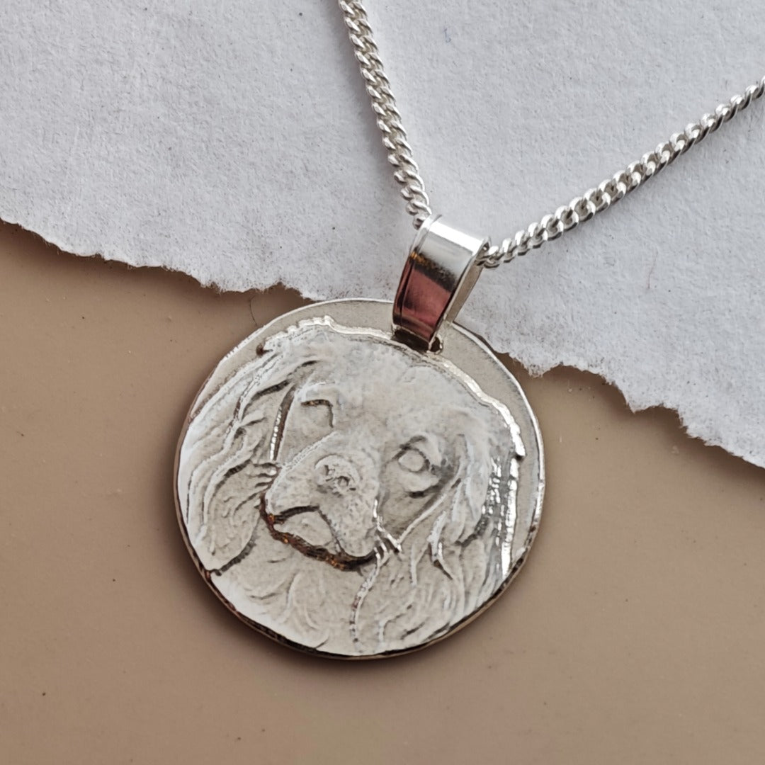 Cavalier King Charles Spaniel Coin Pendant Necklace, Recycled Sterling Silver