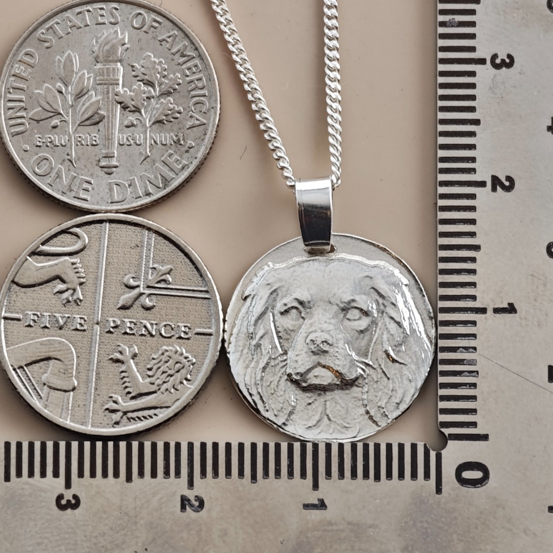 Cavalier King Charles Spaniel Coin Pendant Necklace, Recycled Sterling Silver