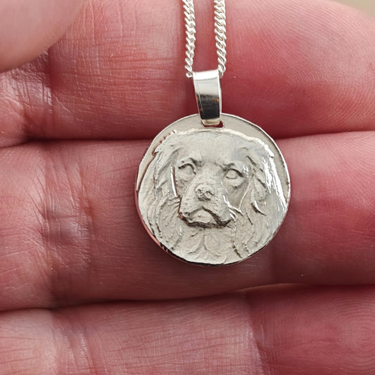 Cavalier King Charles Spaniel coin pendant necklace in recycled sterling silver by Ojewellery