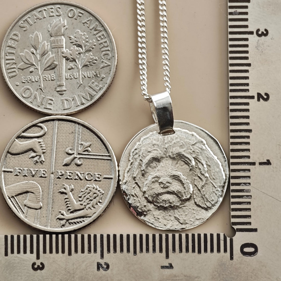 Cavapoo Coin Pendant Necklace, Recycled Sterling Silver