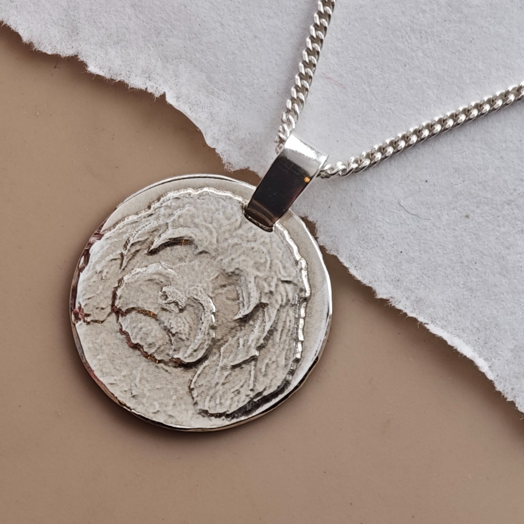 Cavapoo Coin Pendant Necklace, Recycled Sterling Silver