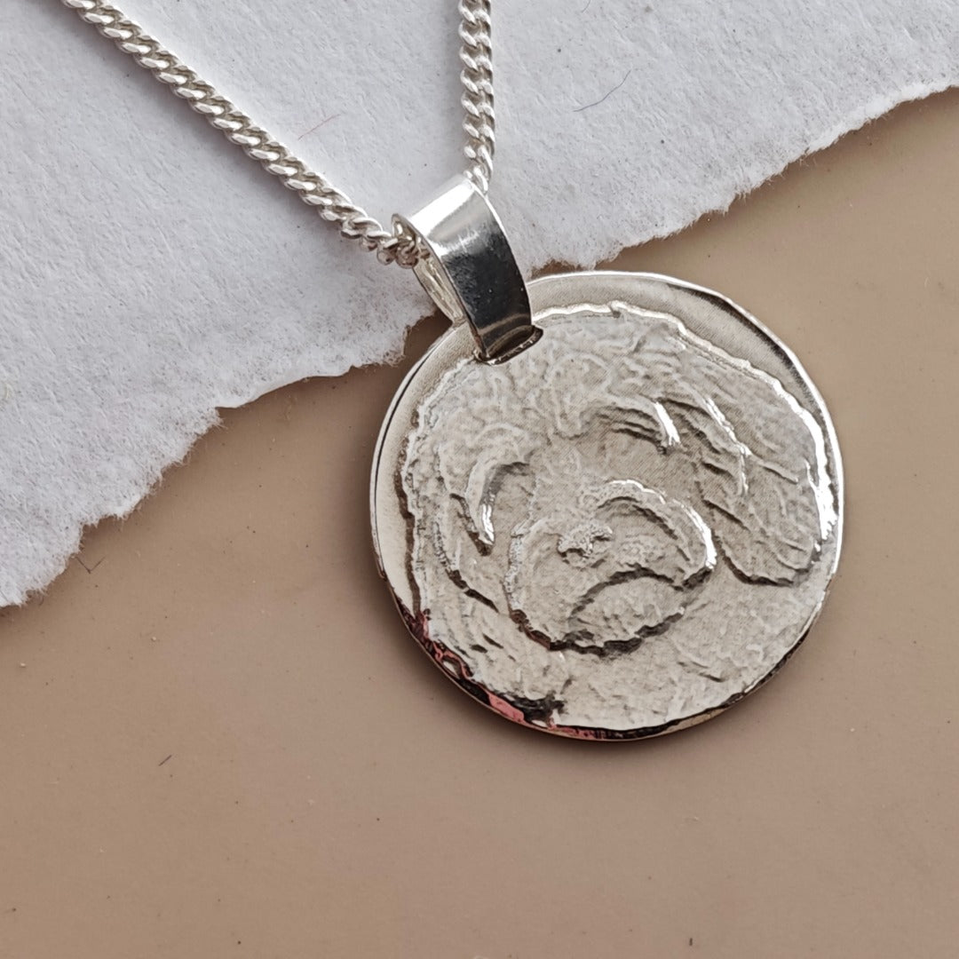 Cavapoo Coin Pendant Necklace, Recycled Sterling Silver